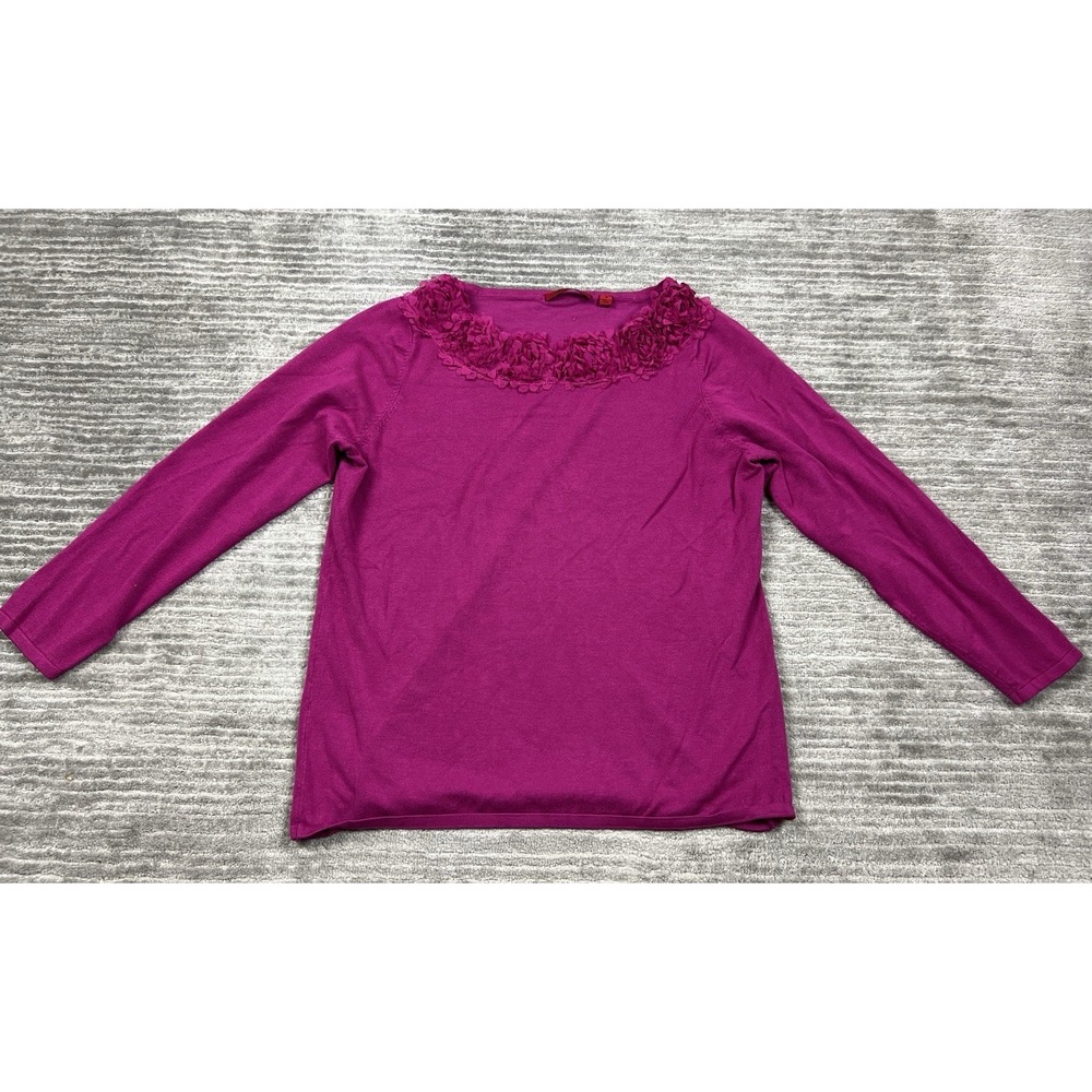Red Sweater Womens 1X Pink Long Sleeve Ruffle Neck Viscose Blend